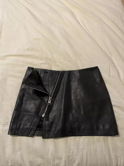 ALL SAINTS mini Lucille Leather Split Zip Clubbing Mini Skirt - Size US 4 2