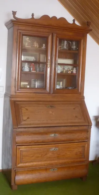 Sekretär Biedermeier Eiche Aufsatzsekretär Vitrine Schreibschrank wohnfertig alt