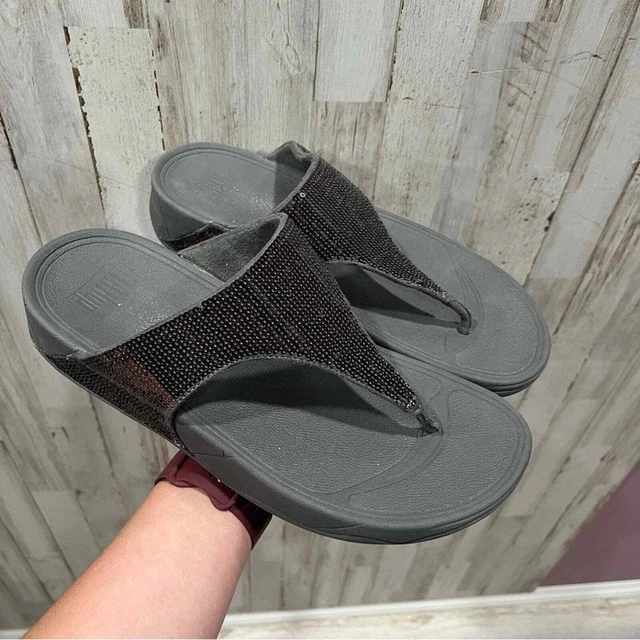 FitFlop Electra Gray Sequin Thong Comfort Sandals Size 10 A18-054