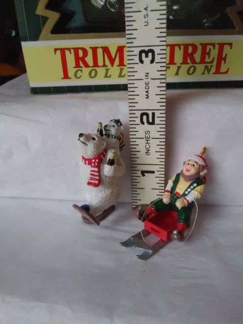 Coca Cola Christmas Ornament 1996 Piggy-back Polar Bears & Elf Riding A Sled 2