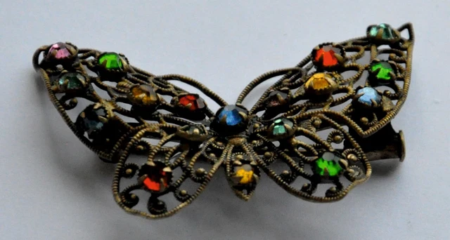 Broche Ancienne Papillon En Argent Filigrané - Bijou Vintage Français - Occasion