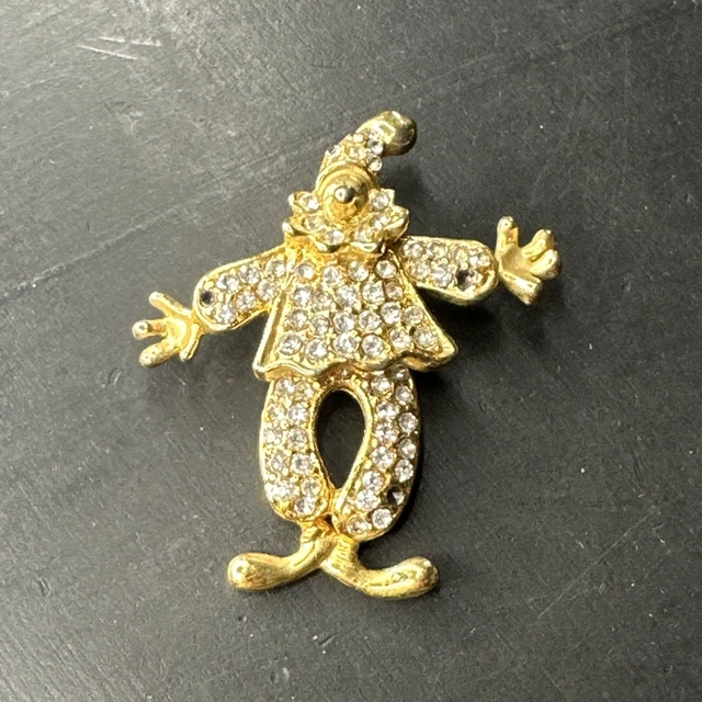 Pendentif Vintage Médaille Clown Plaqué Or Avec Strass - Ancien - Occasion