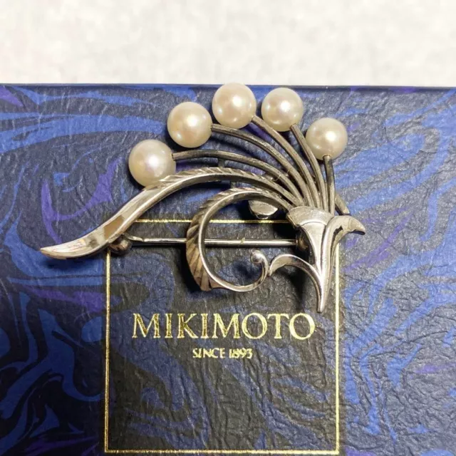 MIKIMOTO Brooch Pin Akoya Pearl Sterling Silver 925 Signed Baby Pearls Japan 2