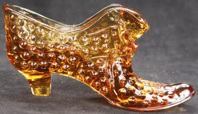 Vintage Fenton Hobnail Cat Head Buckle Amber Glass Slipper Shoe Puss n Boots Old