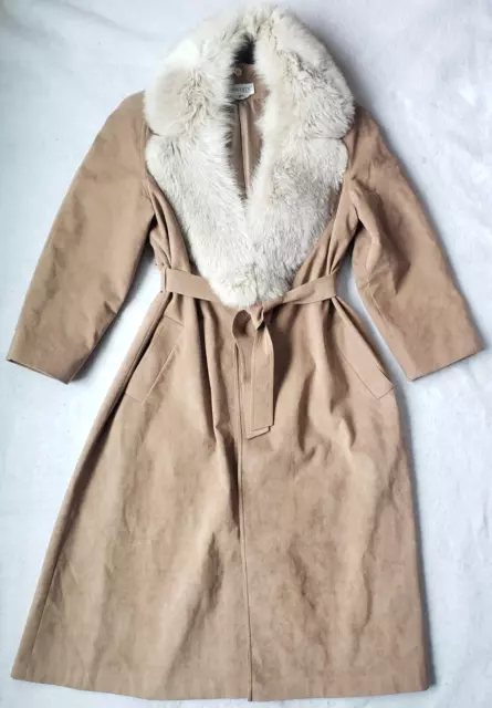 Vintage Ultrasuede Count Romi Long Trench Coat With Large Fox Collar Sz 10