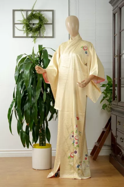 Dear Vanilla Japanese Silk Kimono Women's Robe Gown Authentic Japan Vintage Mint