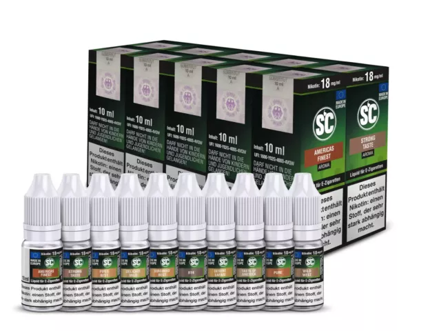 5x 10ml SC Liquid Tabak Frucht Gourmet alle Sorten - 50ml E-Liquid