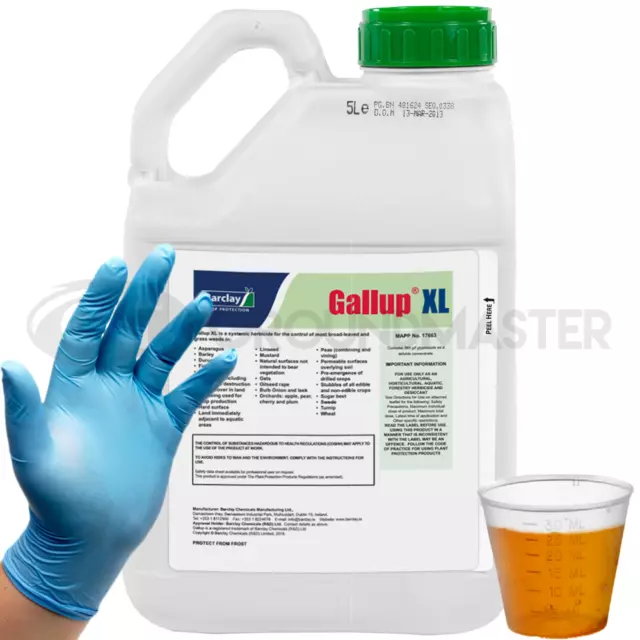 5L Gallup XL Very Strong Glyphosate Weedkiller Weeds Roots + Free Cup & Gloves
