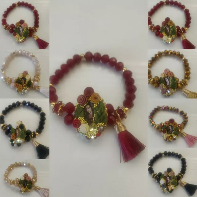 Pulseras de virgen de guadalupe, Mexicanas de Cristal lote de 12 piezas mayoreo