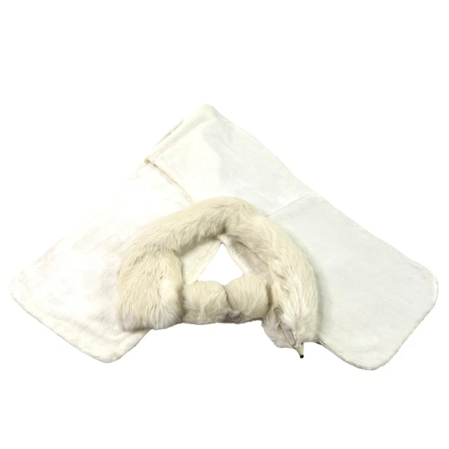 Vintage Genuine Fur Stole Shawl Arctic White Fox Collar Shoe or Hat Clips