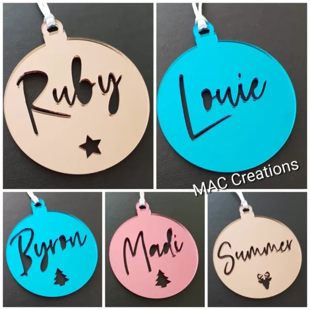 Personalised Christmas Ornament Gift Tag Reindeer Bauble Tree Wood Acrylic Santa