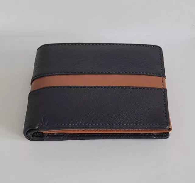 Mens Soft Black & Tan Leather Wallet by London Leather Goods Stylish Trifold