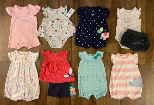 Carters Baby Girl Summer Clothes Lot 3 3/6 Mo Romper Outfits Bundle Outfits New