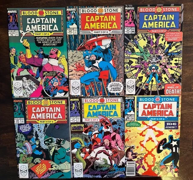 Captain America #357-362 VF/NM Bloodstone Hunt, 360 First Crossbones. Baron Zemo