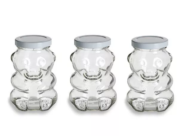 Nakpunar 3 pcs 9 oz Glass Bear Jars with White Lids  Jam, Jellies, Honey