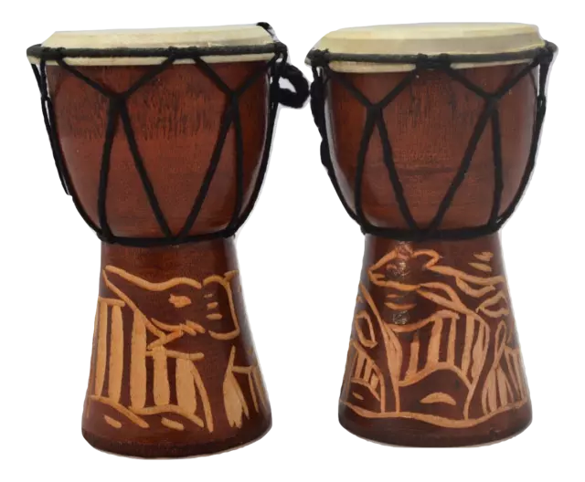 Djembe Drum Elephant & Giraffe - Wood Hand Carved Musical Instruments