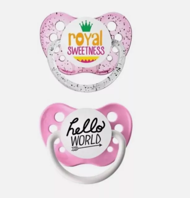 Ulubulu 2 pk Royal Sweetness & Hello World Pacifiers 0-6 months