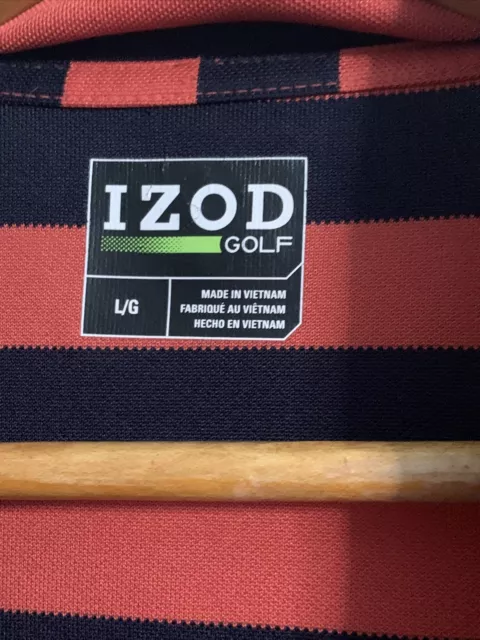 IZOD GOLF POLO Shirt Dri Fit Large Red Blue Striped Mens Collared $16. ...