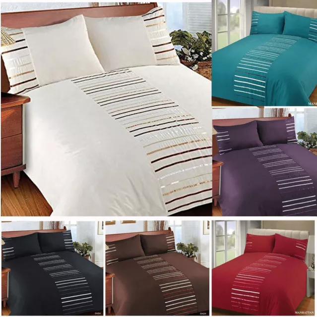 A Rayas Cinta Adornado Juego Cama Funda Edredón Acolchado con Fundas de Almohada