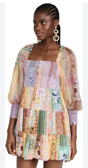 Alice & Olivia Rowan Tiered Tunic Dress Colorful M Boho Chic