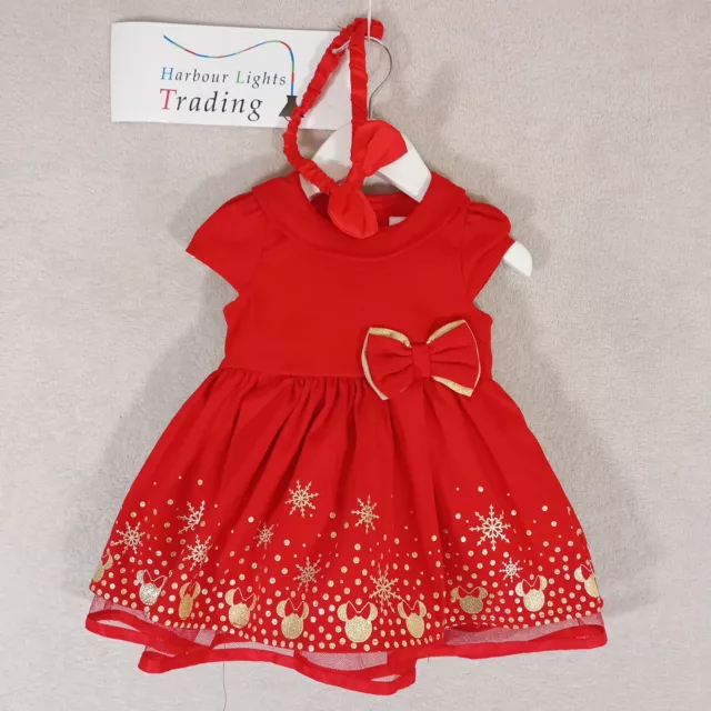 Abito da topo Disney Store Minnie per ragazze età 6-9 mesi oro rosso fascia giorno di Natale!