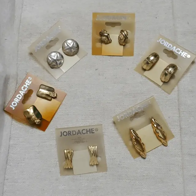 Bundle Set Y2K 6 Pairs Vintage Jordache Gold Tone Hoop Dangle Earrings