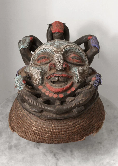Old, authentic beaded mask, BAMILEKE, Cameroon