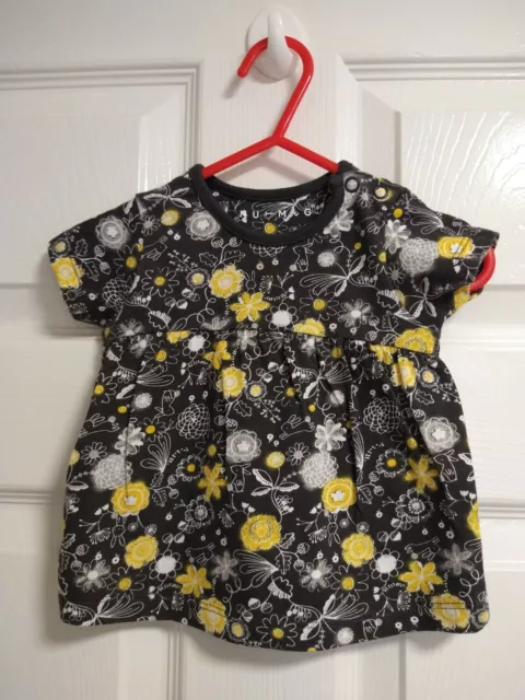 NUTMEG Baby Girls, Black & Yellow Floral Printed Cotton Top, Age 3-6 Months