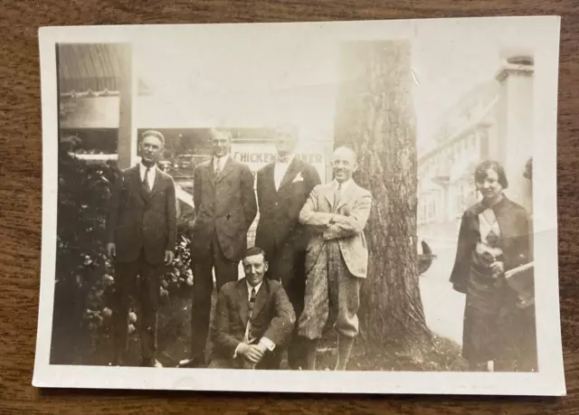 1920s Men Women Restaurant Chicken Dinner Advertising Sign Snapshot Photo P8p14