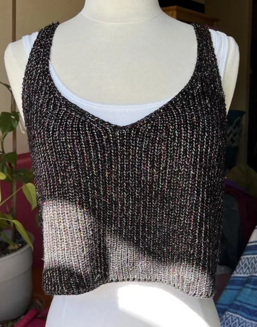 American Apparel Shirt Womens XS Small Crop Top Sparkle Glitter Knit Rocker Glam