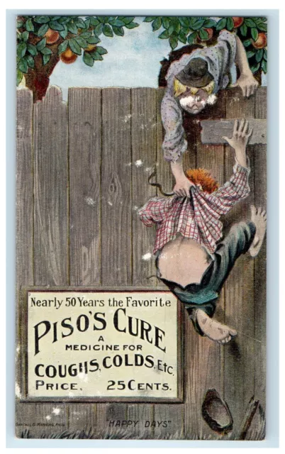 c1910 Piso's Cure Quack Medicine Happy Days Unposted Advertising Postcard
