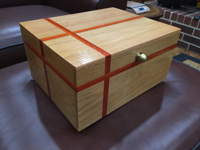 Handmade White Oak humidor with Padauk inlay and Spanish Cedar lining