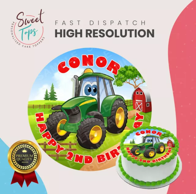 Tractor Round Edible Birthday Cake Topper Party Decoration Personalised