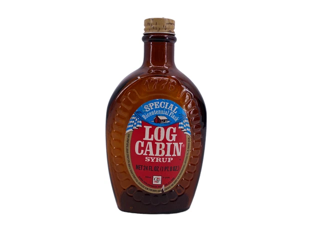 Log Cabin Special Collector's Bicentennial Flask Glass Syrup Bottle w/ Cap