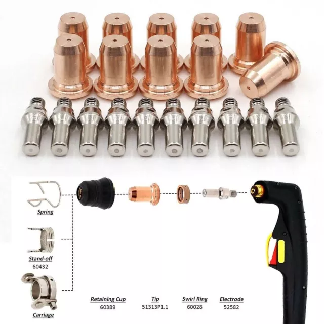 For PT60 IPT 60 Plasma Cutter Consumables Kit 20pcs Electrode Tips and Nozzles~