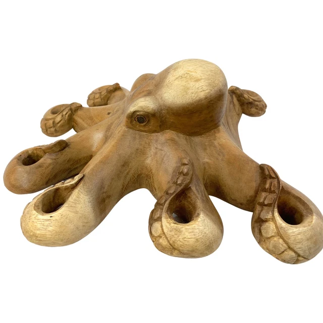Octopus Statue Sea-life Sculpture Cephalopod Hand Carved wood Kraken Bali art