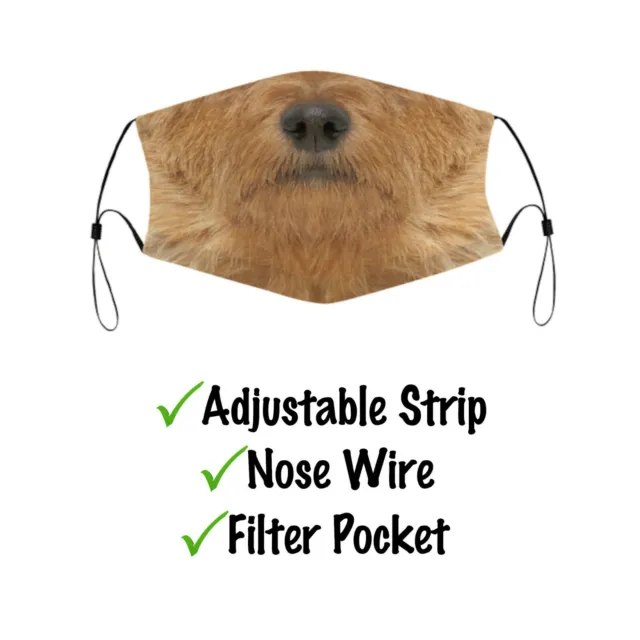 Funny Australian Terrier Face Mask W Filter Pocket & Nose Wire L / XL