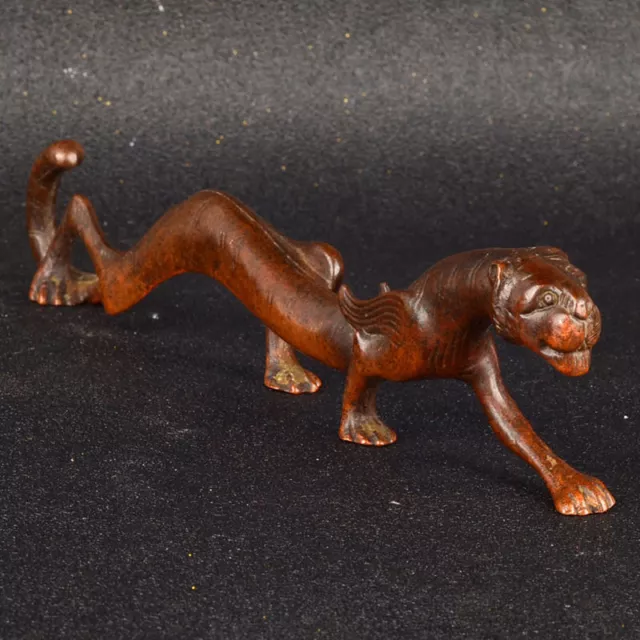 Collection Exquisite Chinese Pure Red Copper * Tiger *  Pen Holder Statue B04