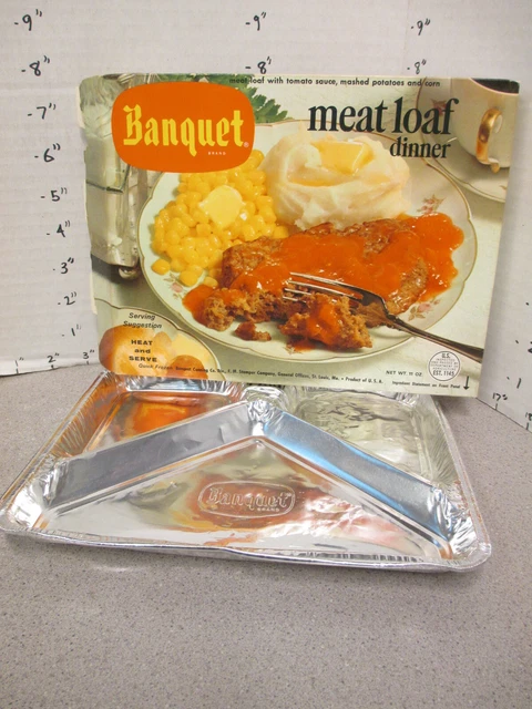Banquet TV DINNER box MEAT LOAF late 1960s cowgirl,frozen food tray Glamakote #1