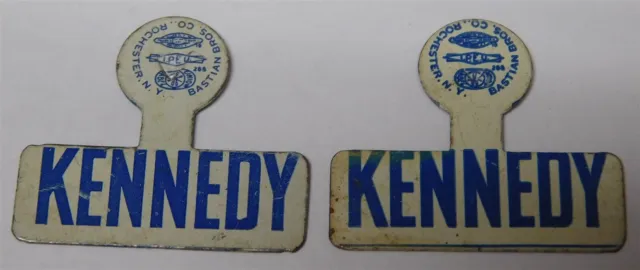 Pair of 1960 JFK John Kennedy Metal Collar / Lapel Election Campaign Tags