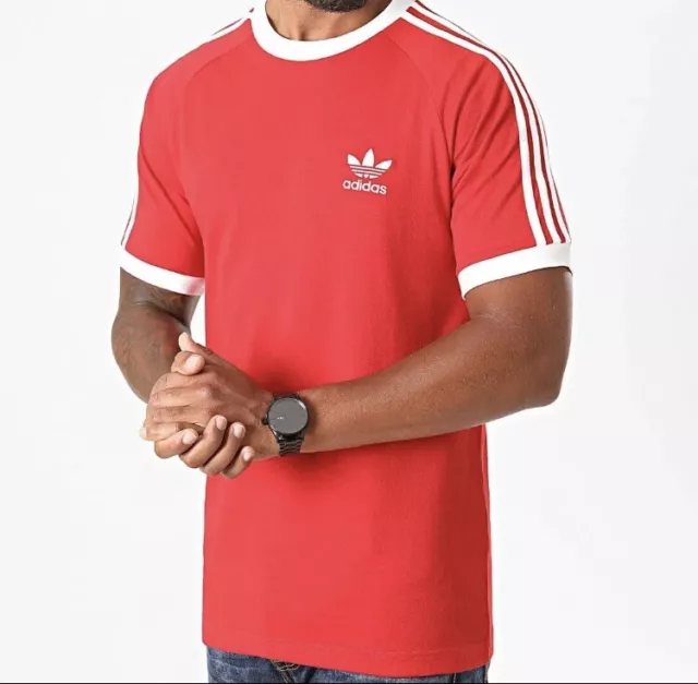 Adidas Men's Original Short Sleeve 3 Stripe Essential California T-Shirt Red S