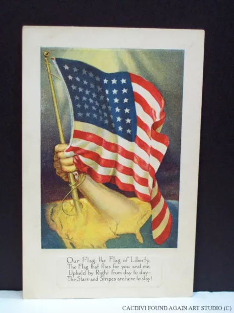 Patriotic American Flag Of Liberty Topographic Map of USA Postcard US WWI Era