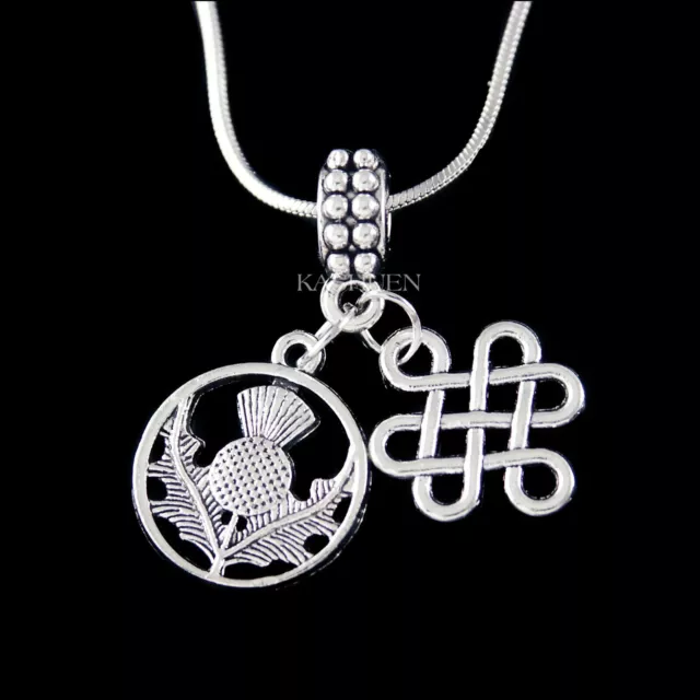 Irish Celtic Knot Scottish Thistle Flower Scotland National Emblem Necklace Gift