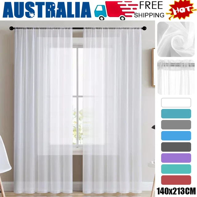 2 Panel 140cmx213cm Sheer Curtains Rod Pocket Window Sheer Voile Curtain Bedroom