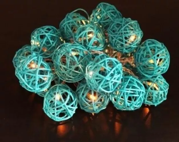 1 Set of 20 LED Turquoise 5cm Rattan Cane Ball Battery Powered String Lights Chr 2