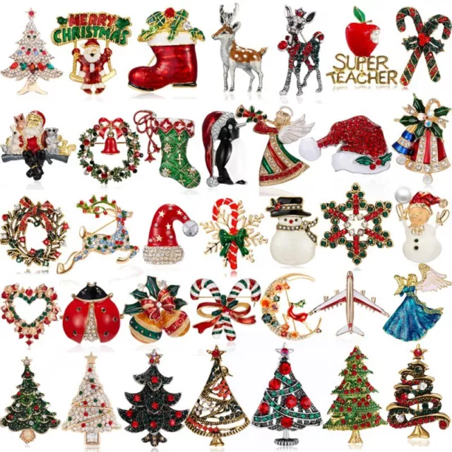 Merry Christmas Tree Santa Claus 58 Styles Brooch Pin Women Men Xmas Party Gift