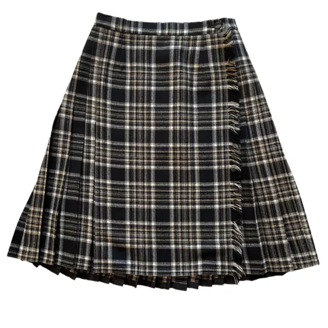 Highland Queen Vintage 1960s Wool Tartan Plaid Kilt Pleated Wrap Skirt Size 12