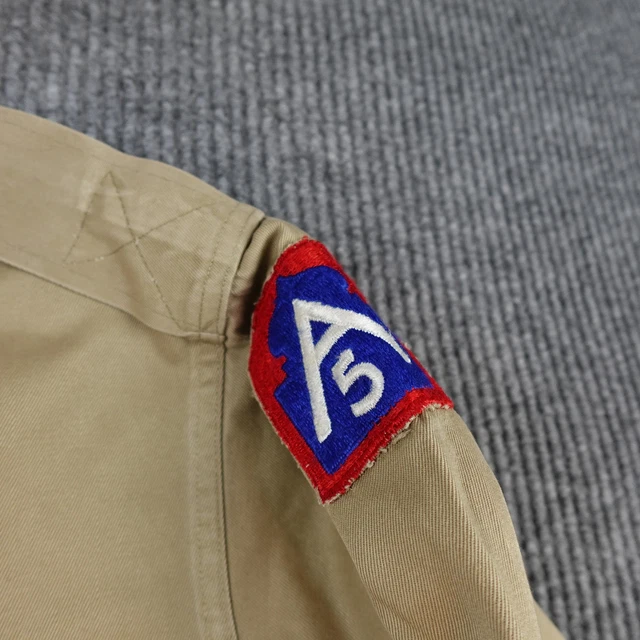 VINTAGE WWII US Army Khaki Shirt Mens Large Fifth Army A5 Patch US ...