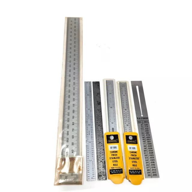 6 Pcs General CF 616, No 310, Rabone Chesterman 64 THS and Assorted Steel Ruler