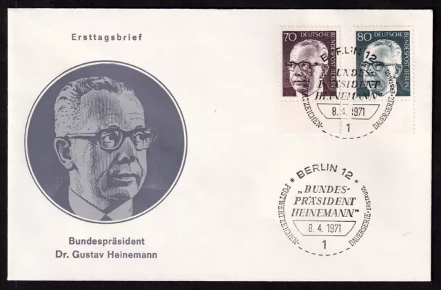 Berlin 1971 FDC Bundespräsident Dr. Gustav Heinemann (I) Mi. 366, 367 gestempelt